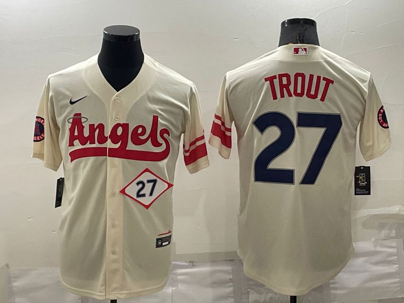 Men Los Angeles Angels 27 Trout Cream City Edition Game Nike 2022 MLB Jerseys